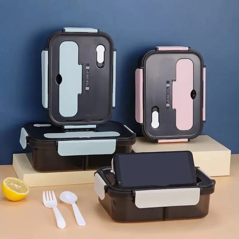 Scatola da pranzo portatile a tre griglie da 1500 ml con forchetta e cucchiaio Bambini Studenti Ufficio per adulti Bento Box Contenitore per alimenti per microonde