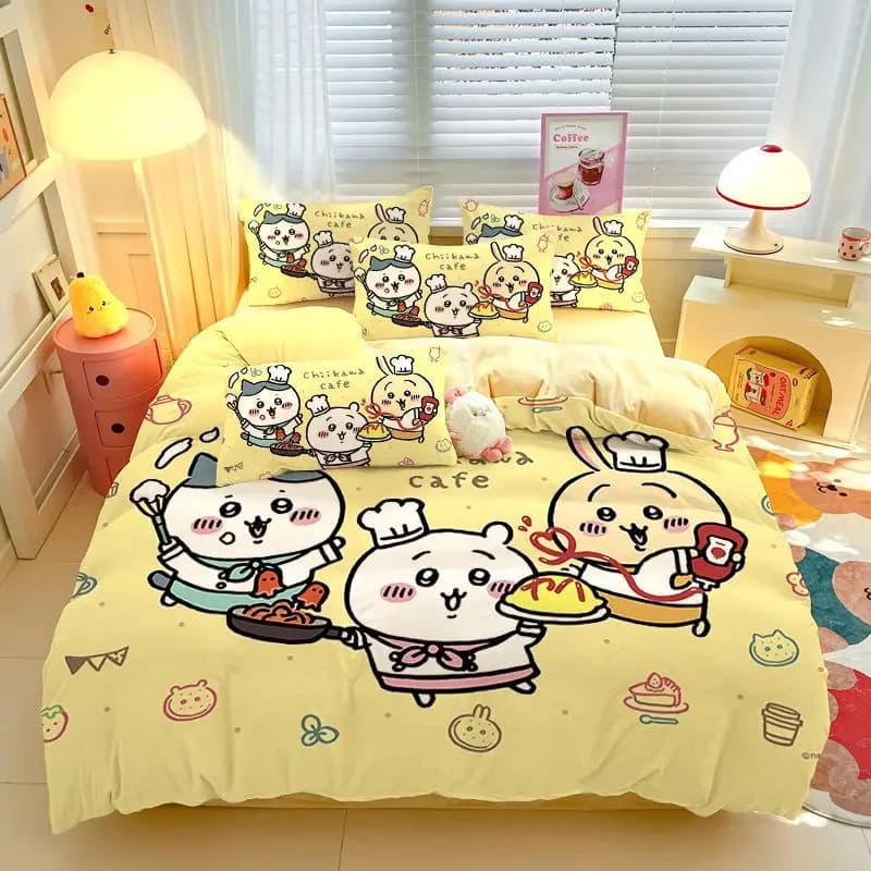 Set di Biancheria da Letto a Tema Chiikawaed con Stampa Colorata in Poliestere per Dormitorio Studentesco, Copripiumino, Regalo per Bambini, Tessile per la Casa