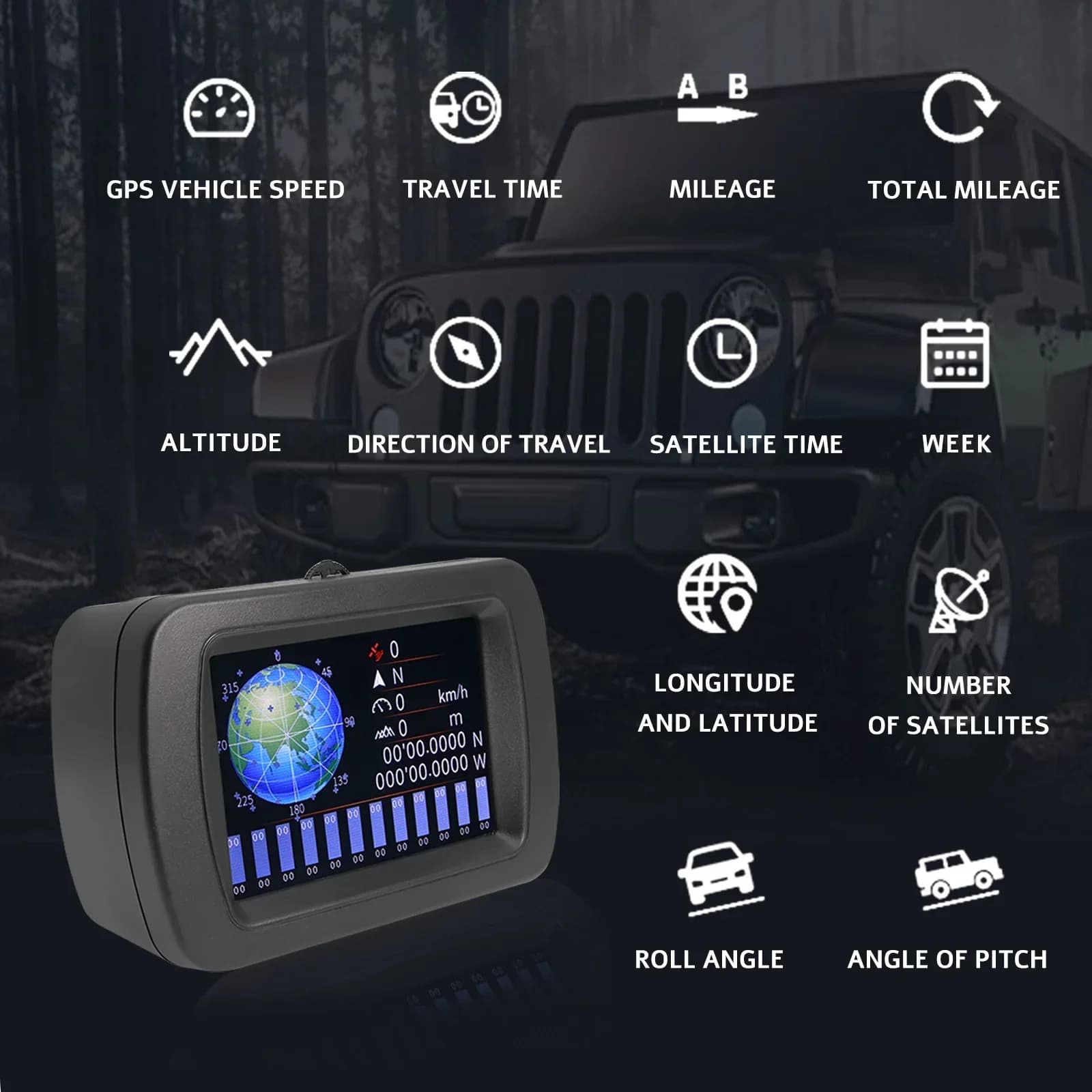 A65 Car GPS Digital Inclinemeter Off-road for HUD Head Up Display Multifunction Speedometer Roll Angle Altitude Mileage Compass