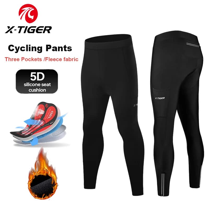 X-TIGER Men's cycling pants Winter Warm Mountain Bicycle Tights With Back Pockets men's winter cycling overalls Bicycle clothing