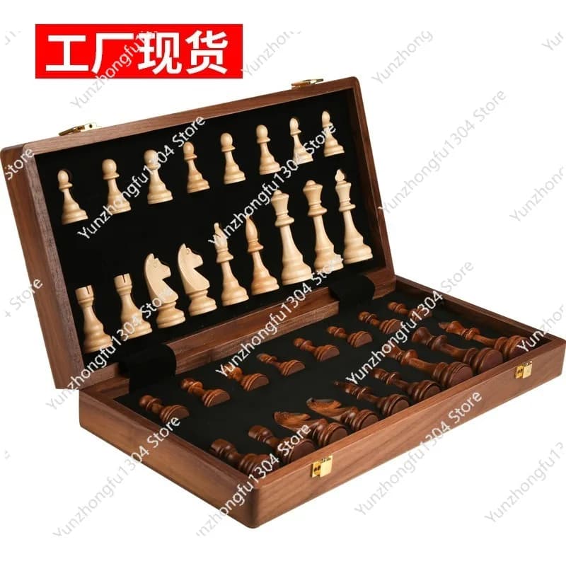 Set di scacchi in legno massello di alta gamma. Grande scacchiera pieghevole in legno per bambini. Scacchi