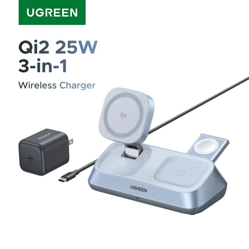 UGREEN Qi2 25W MAX Magnetic Wireless Charger Support Charging 3 in 1 for iPhone 17 Pro Max/AirPods 4 For MagSafe Quick Charger
