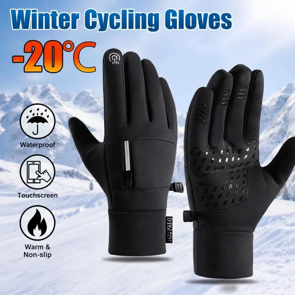 Guanti invernali impermeabili touchscreen con tasca con cerniera, guanti termici antiscivolo caldi e antivento per ciclismo e sport all'aria aperta