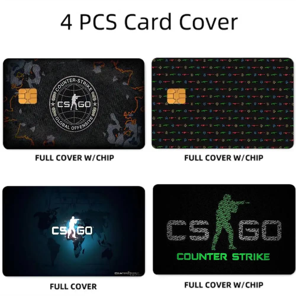 Gioco caldo Cs Go Anime Cartoon 4 pezzi 1 set adesivi per la pelle pellicola nastro per grande carta di debito di credito lato anteriore