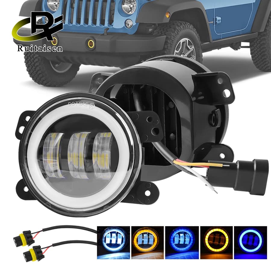 2PCS 4 Pollici Rotonda Led Fendinebbia 6000K Bianco Blu Halo Anello DRL Off Road Fendinebbia Per Jeep Wrangler JK TJ LJ Grand Cherokee
