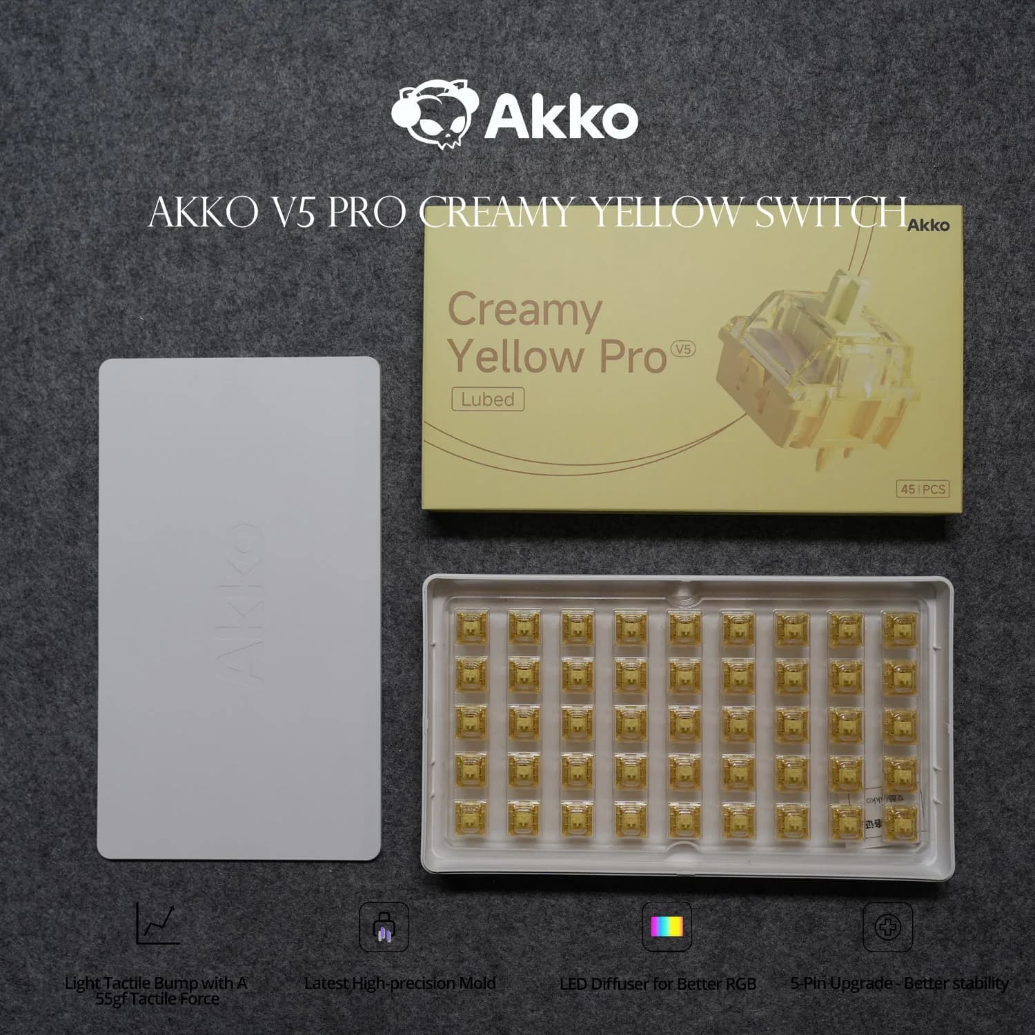 Akko V5 Pro Yellow Switch Cream 5 Pin 50gf Linear Switch Thocky Lubricated Factory Compatible with Cherry MX Mechanical Keyboard