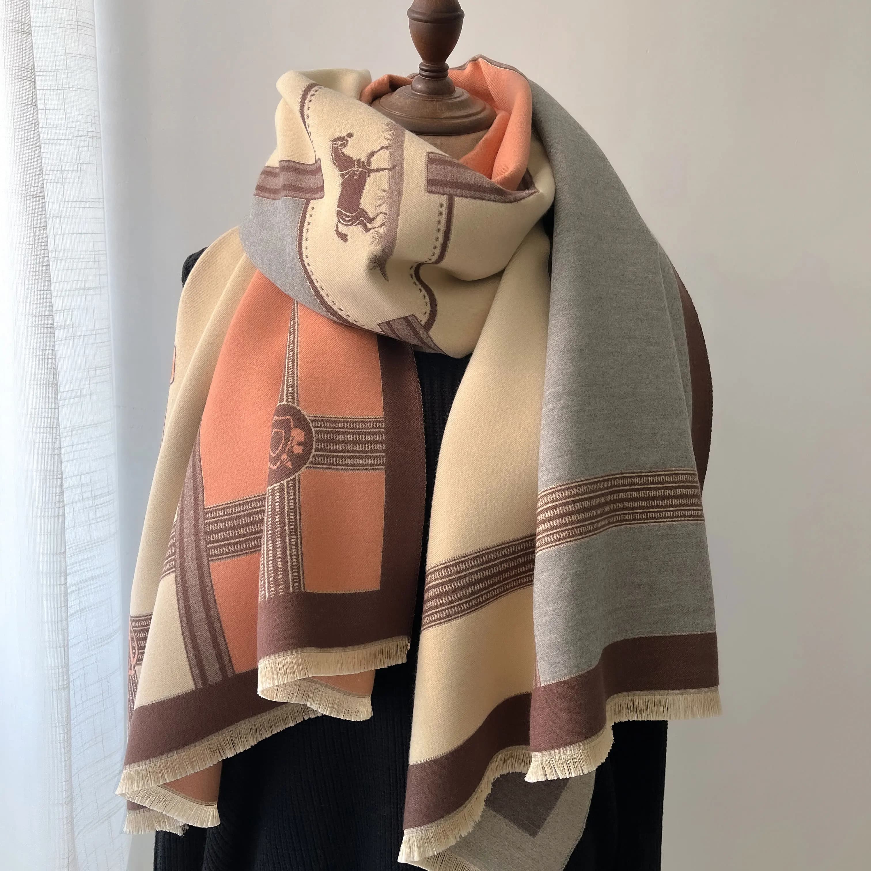 Sciarpa invernale in cashmere da donna con stampa di lusso scialle femminile sciarpe avvolgenti Lady spessa coperta calda regalo Echarpe Pashmina