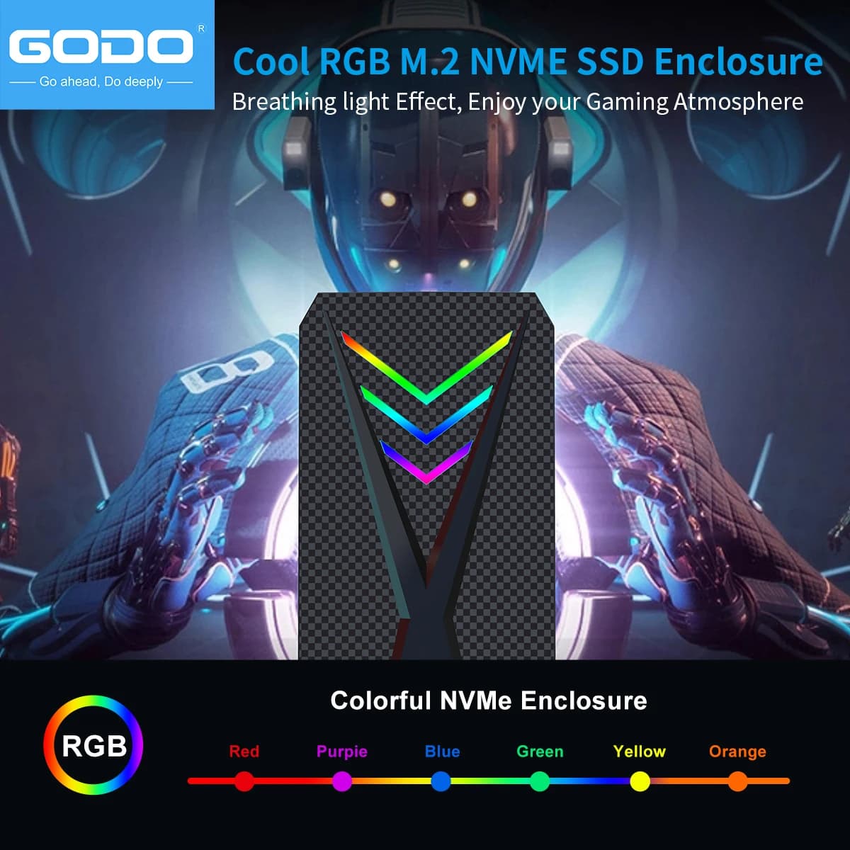 GODO PCIe NVMe SSD RGB M.2 Custodia esterna portatile da USB C a M.2 Nvme Sata Adattatore gratuito, 10 Gbps USB C 3.1