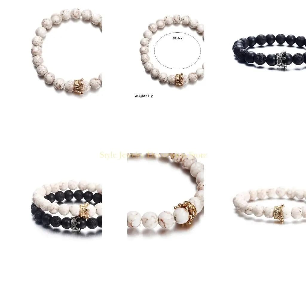 D46E Elegant Coppia Braccialetti decorazioni gioielli per perle pietra bianca nera Braccialetti a