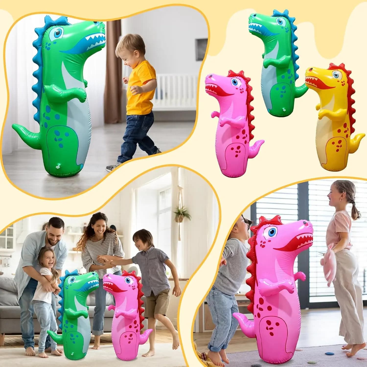 Inflatable Tumbler Dinosaur Punching Bag Blow Up Boxing Dinosaur Model Bounce Back Boxing Bag for Kids Games Sport Activity Toy