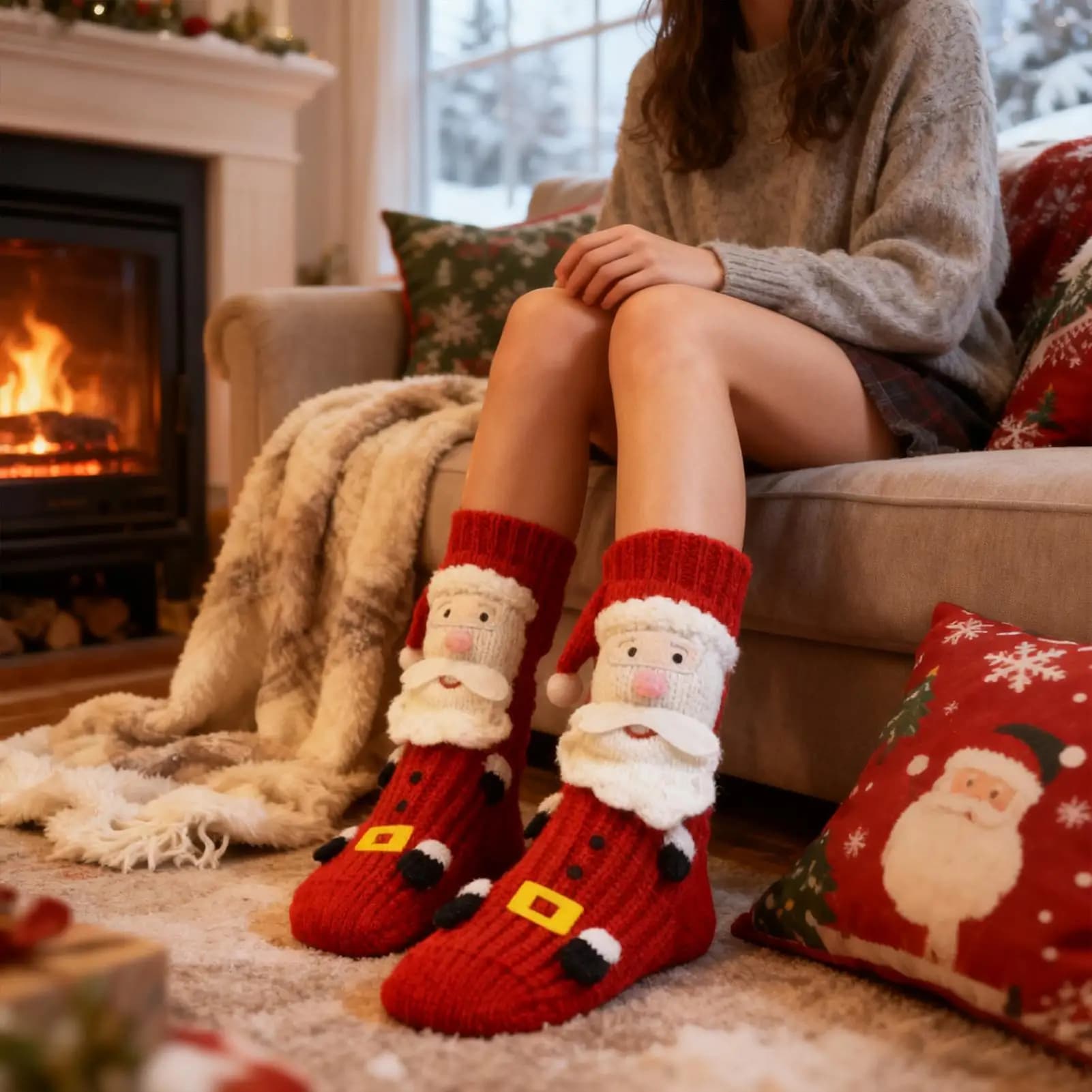 Calzini natalizi da donna a prova di maglia spessa, caldi e casual, calzini da pavimento per tappeti, autunno inverno, calzini per ragazze, cartoni animati, calzini carini per Capodanno
