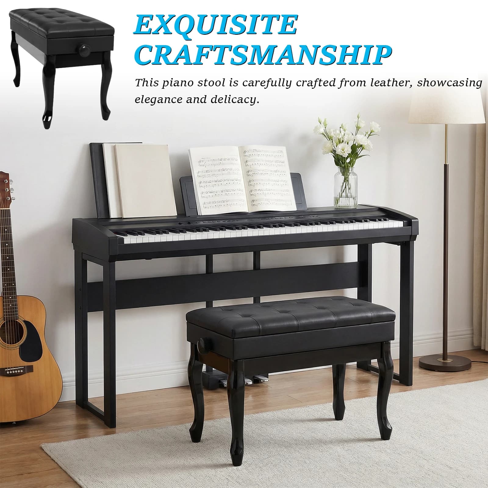 Musical Instrument Training Stool with Bookcase Large Music Playing Benches Multi-Purpose for Home/Music Room/Classroom