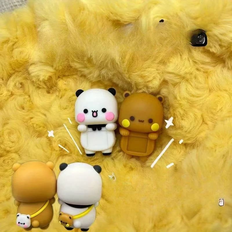 2 pieces cute bear panda pendants for phone mini figure cartoon PVC with scratch-resistant base for decorating tablet screen smartphone