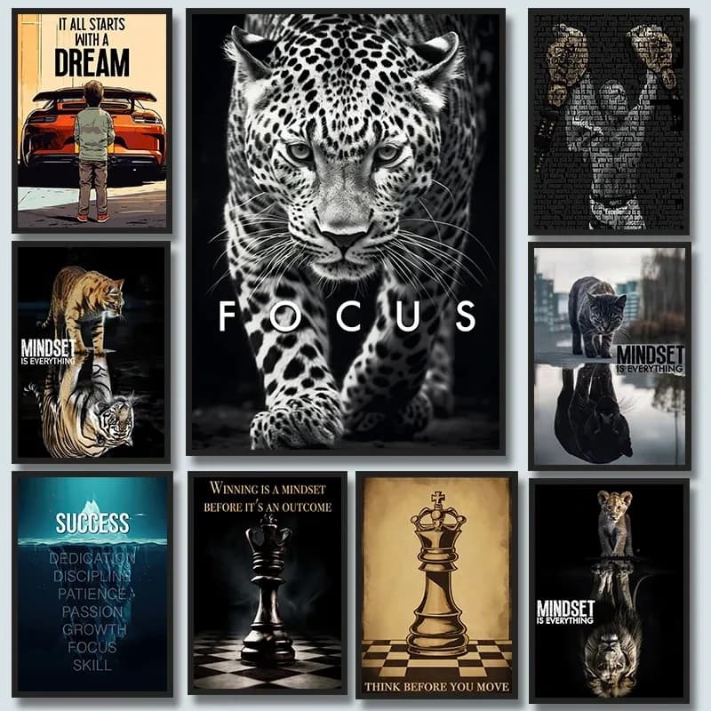 Gym Success Iceberg Motivation scacchiera Focus Leopard Canvas Painting Poster stampa immagini a parete per soggiorno Home Decor