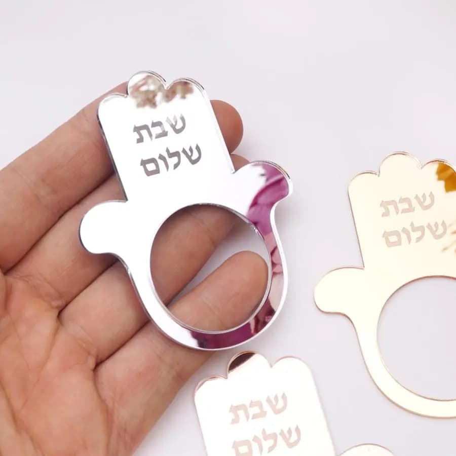 Set di 12 Portatovaglioli in Acrilico a Forma di Mano di Hamsa - Decorazione Ebraica per Tavola a Tema Shalom