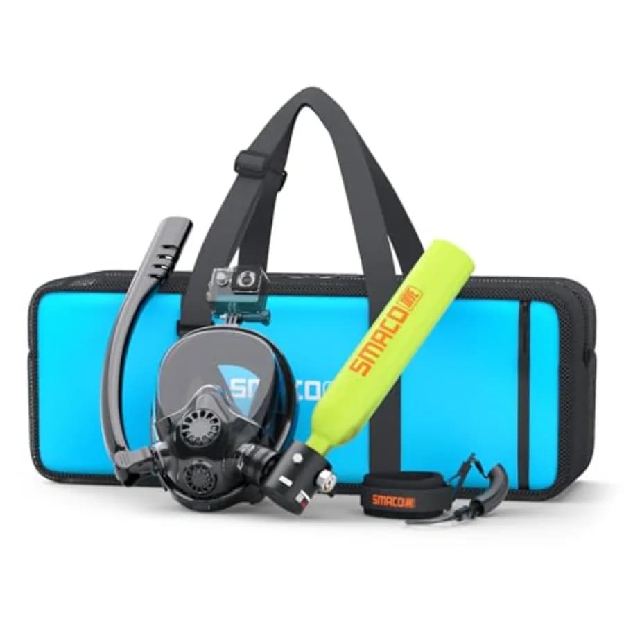 Snorkeling: aluminum black DOT-certified 0.5L mini scuba tank with full-face snorkel mask for portable lung-air supply