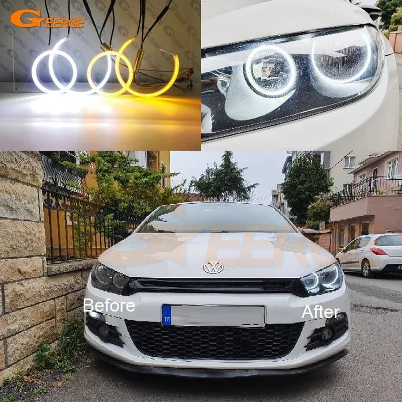 For Volkswagen VW Scirocco III MK3 2008 - 2012 2013 Ultra Bright Daylight Switchback Daylight LED direction indicators Angel Eyes Kit Halo Rings