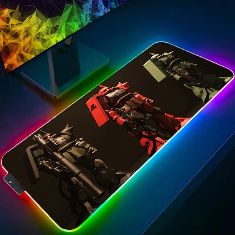 Tappetino per mouse da computer LED, Tappetini per mouse da gaming XXL, Tappetino da scrivania Mobile Suit Gundam, Tappetino RGB per tastiera e mouse con retroilluminazione