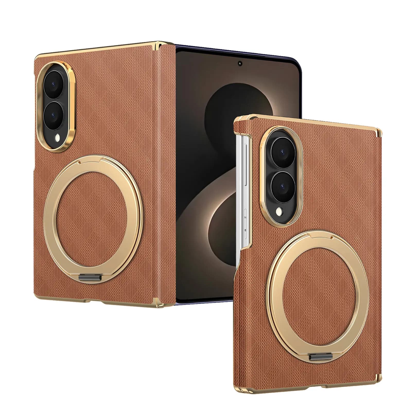 360 Rotating Magnetic Kickstand Texture Leather Case for Samsung Z Fold 8 Wide Shockproof for Magsafe Dual Axis Protection Cover
