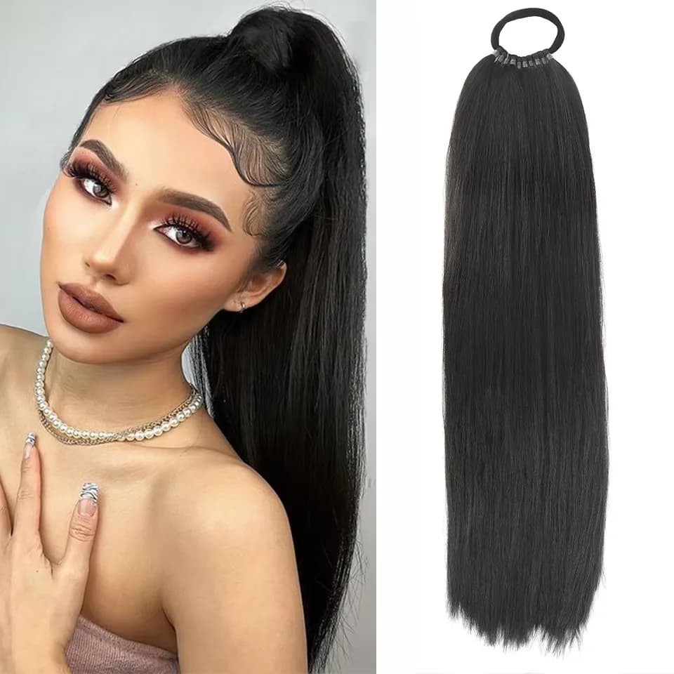 DIY woven ponytail extension version 24 inch woven ponytail extension version, synthetic belt straight wrapped ponytail