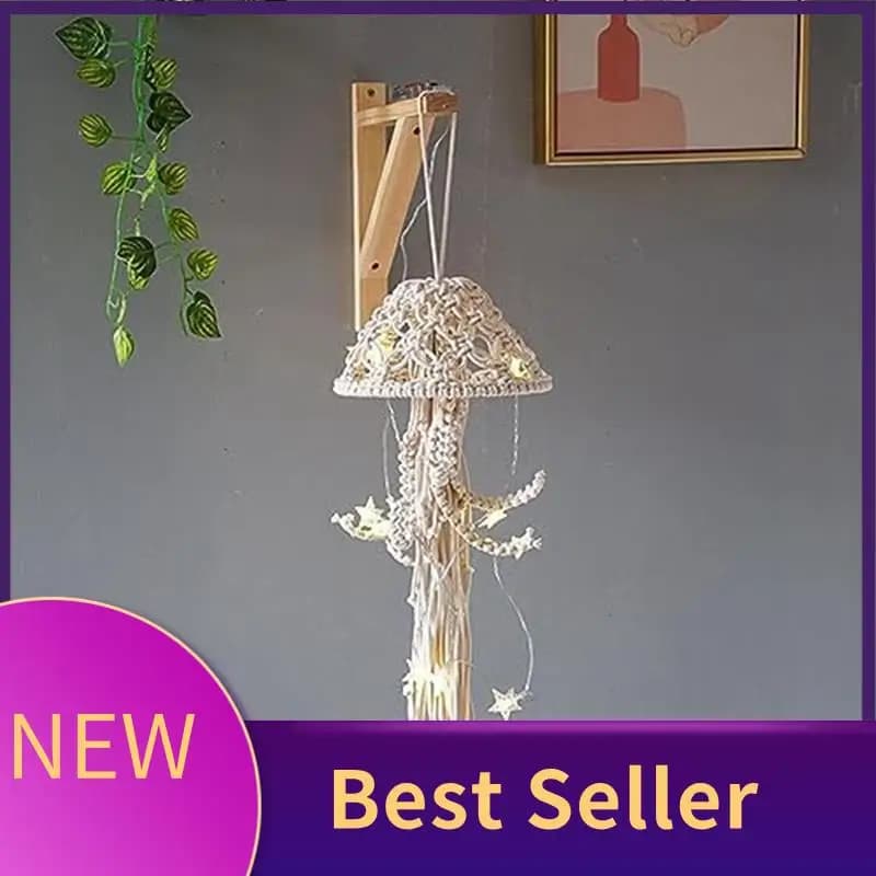 Macrame Wall Hanging, Jellyfish Dream Catcher With Star Lights, Wall Art Decor Beautiful Apartment Room Door Decoration Durable