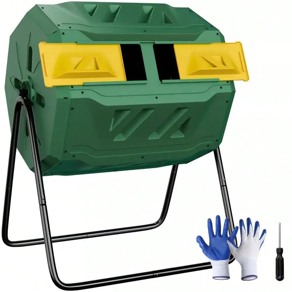 Bicchiere per compostaggio grande da 43 galloni, doppio contenitore per compost da giardino girevole, verde