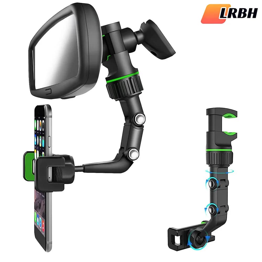 Support for phone mirror mirror 360 ° Telephone stand for revolving and retractable cars Multi-functional rearview mirror holder for all cars