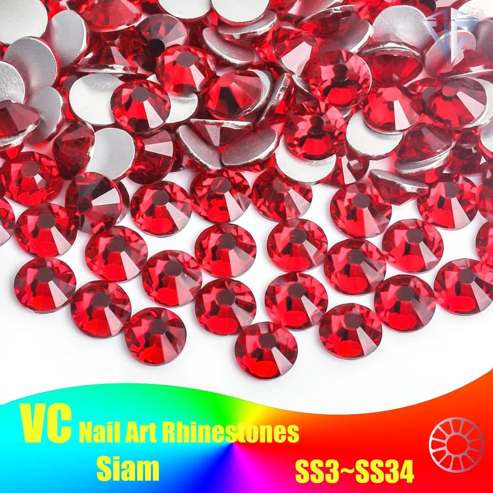 SS3-SS30 Dark Siam muslimate Non Hotfix Strass Flatback Glass Strass rosso scuro Nail Art Strass decorazioni per unghie Y0716