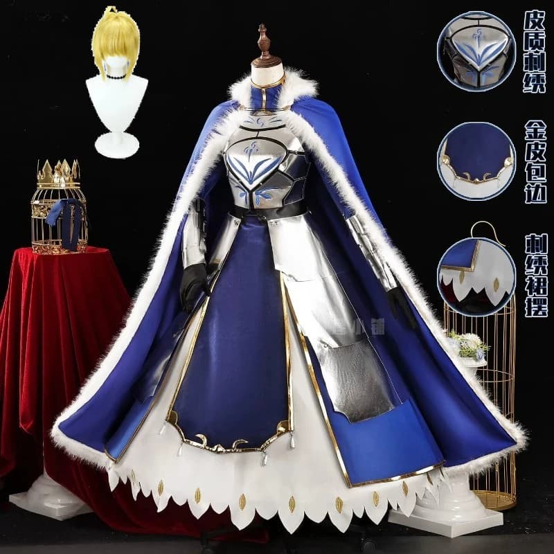 Costume da Cosplay Altria Pendragon, Abito da Combattimento Blu, Set Completo per Giochi di Ruolo, Outfit da Palcoscenico Anime per Donne, Halloween