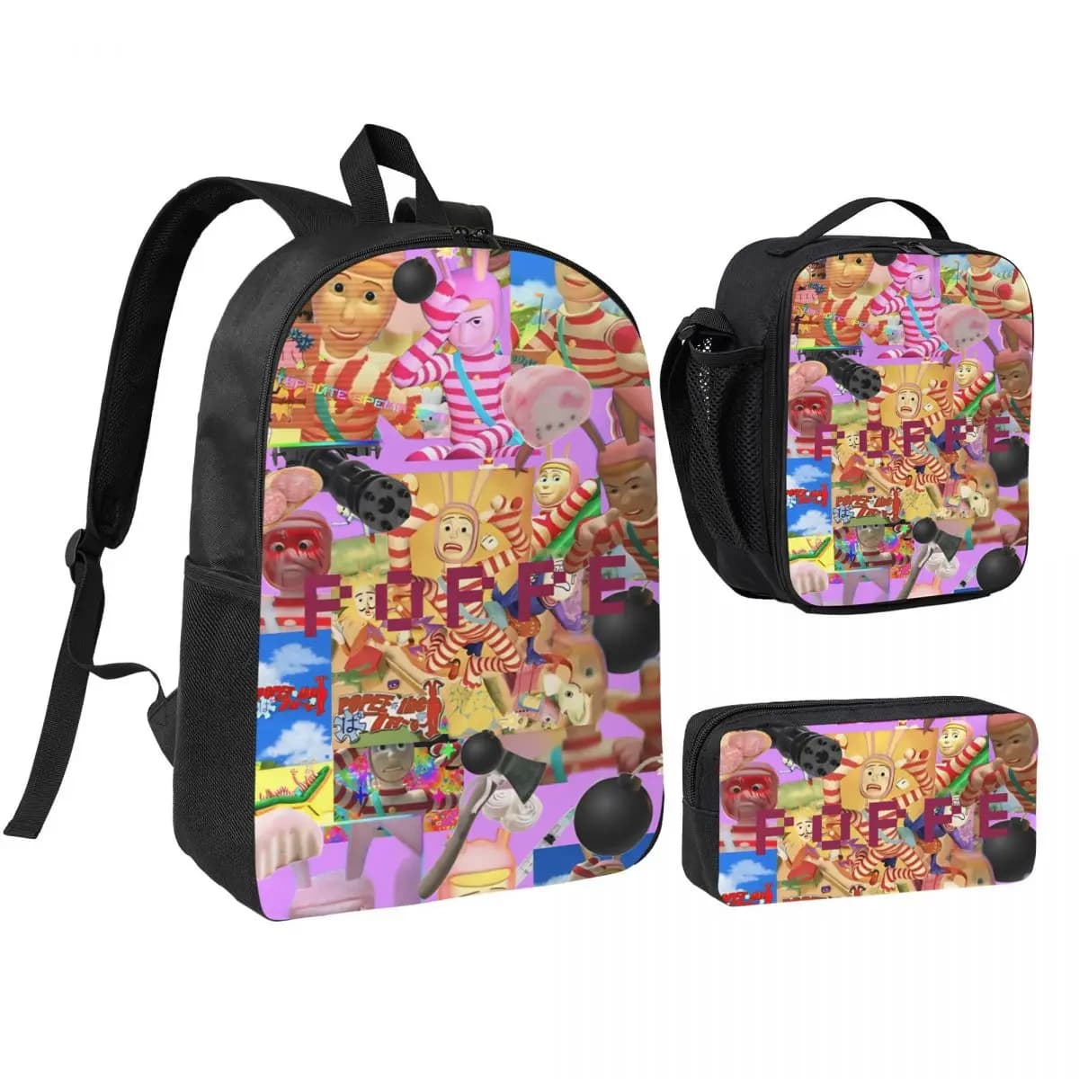 3Pcs Popee The Performer Backpack Set for Boy Girl Pencil Boxes Bookbag Sets with Lunch Box For School Students Knapsack