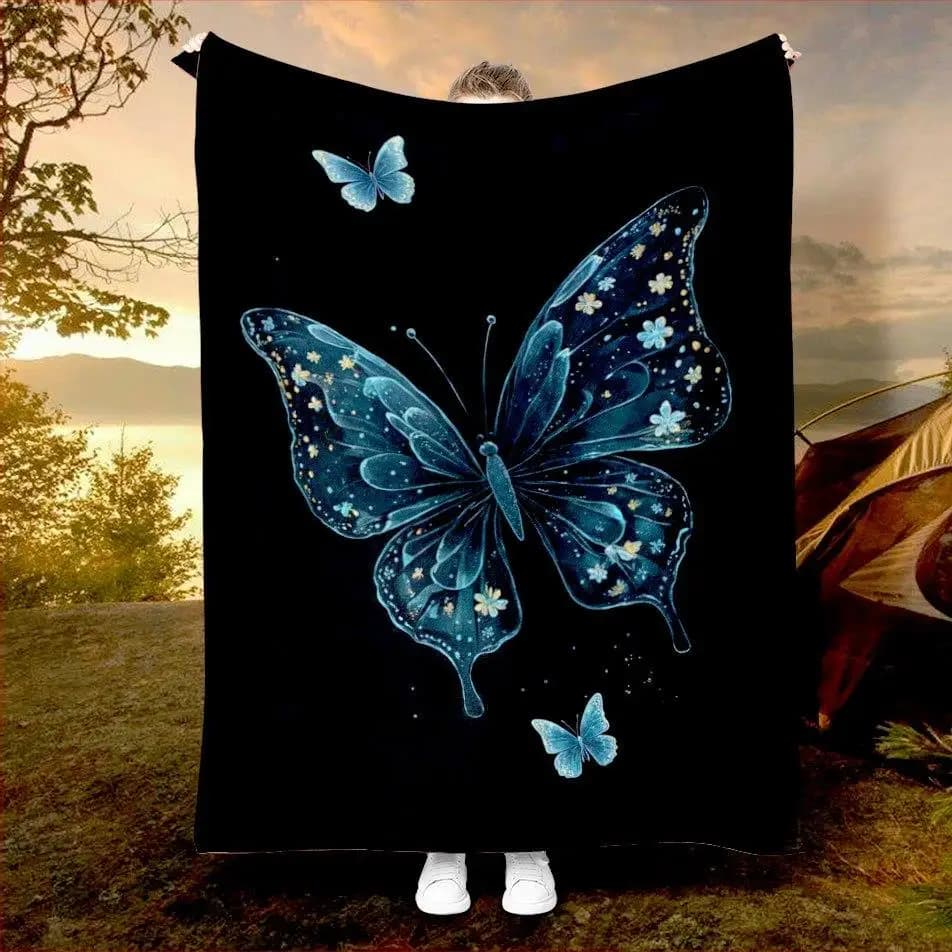 Beautiful retro butterfly pattern Flannel printed blanket suitable for all seasons suitable for living room office sofa travel