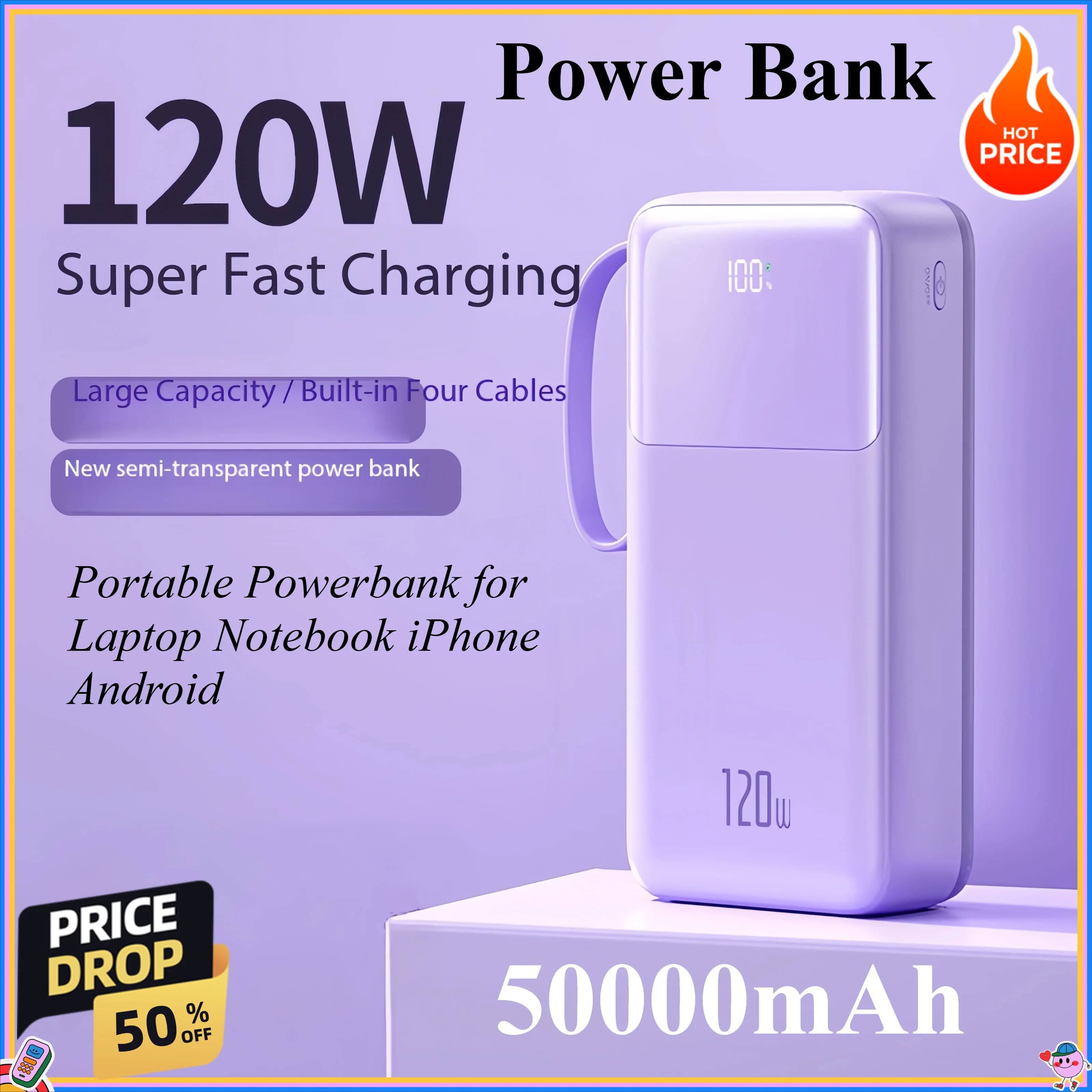 Power Bank da 240W 27000mAh con Cavo di Ricarica Rapida, Batteria Esterna Portatile PD3.1 CCC per Laptop, Notebook, iPhone