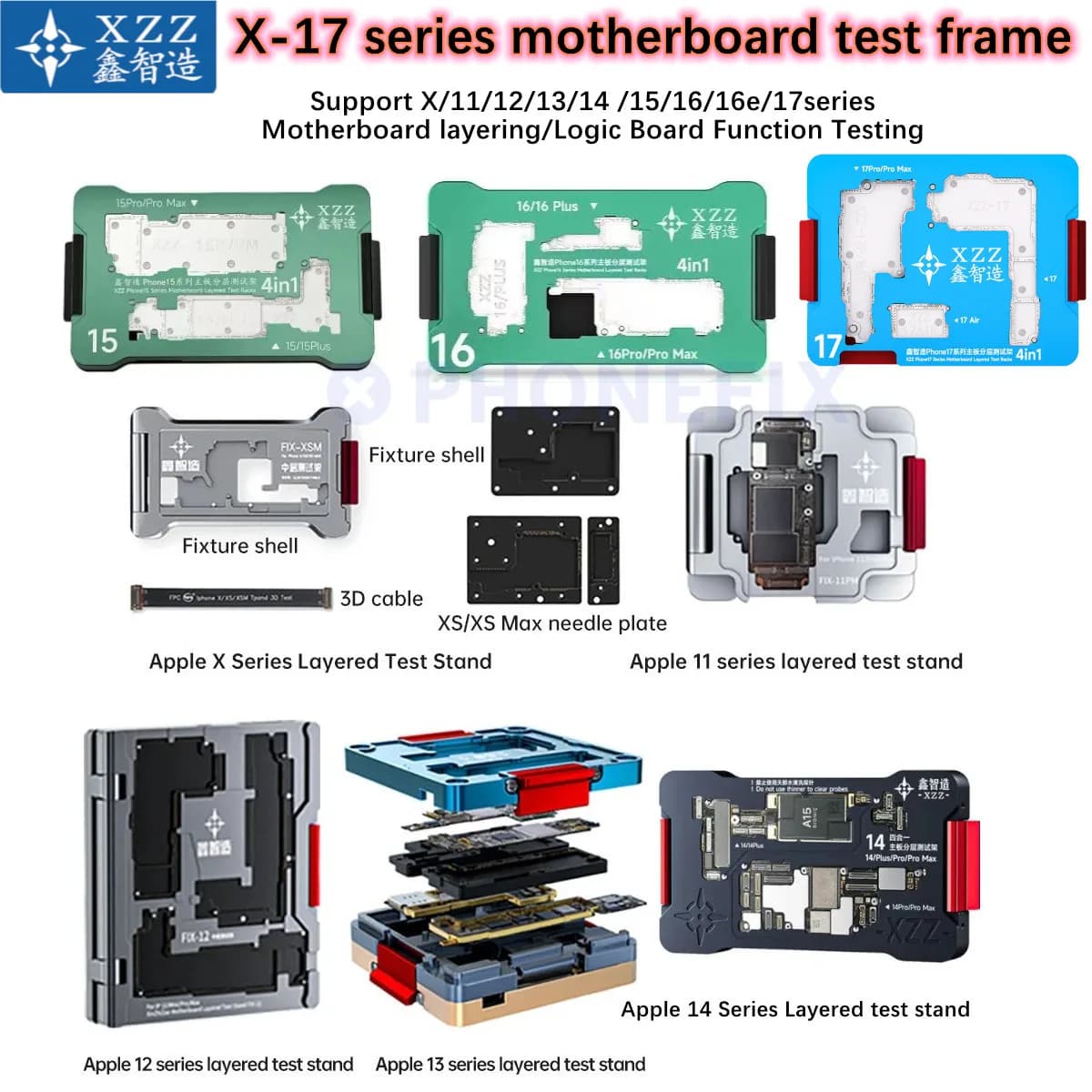 Banco di prova serie XZZ Isocket X-17 Telaio di prova di eliminazione 4in1 Tester di funzione a strati della scheda madre per iP X-17/17Air/17Pro/17PM