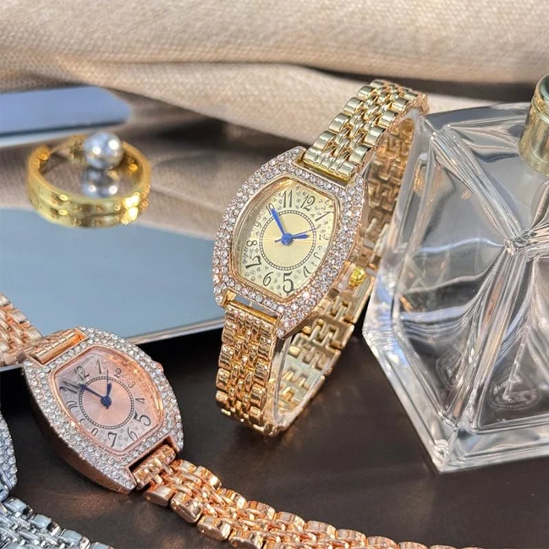 Orologio da polso di lusso a forma di botte di vino con diamanti pieni per donna Elegante piccolo orologio da polso al quarzo Orologio versatile abbinato