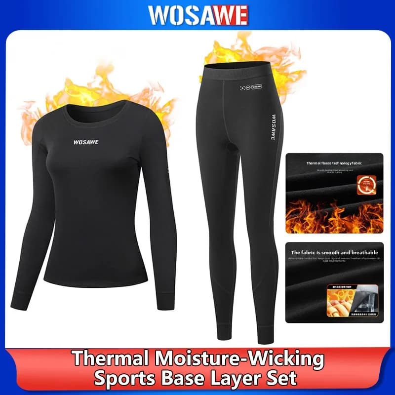 WOSAWE Set di capi intimo termico ad asciugatura rapida per autunno e inverno per moto, sci ed escursionismo – Top e pantaloni traspiranti