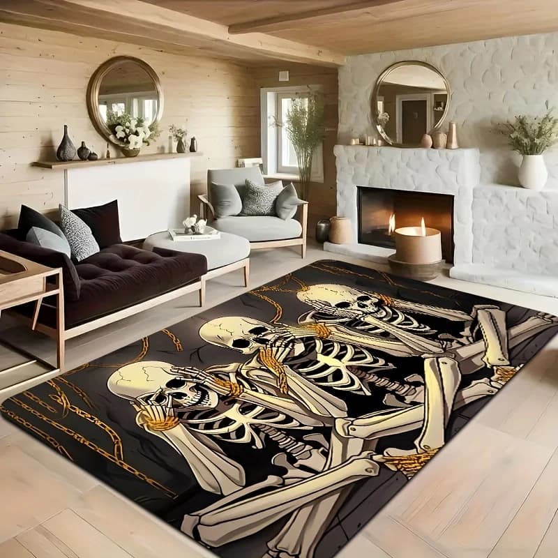 Tappeto Gotico con Motivo a Teschio - Tappetino Decorativo per Sala Giochi, Soggiorno, Camera da Letto, Antiscivolo per Interni