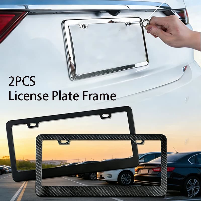 2 Pezzi Cornice Universale in Acciaio Inox per Targa Auto Modello USA, Anteriore e Posteriore, con Tappo a Vite
