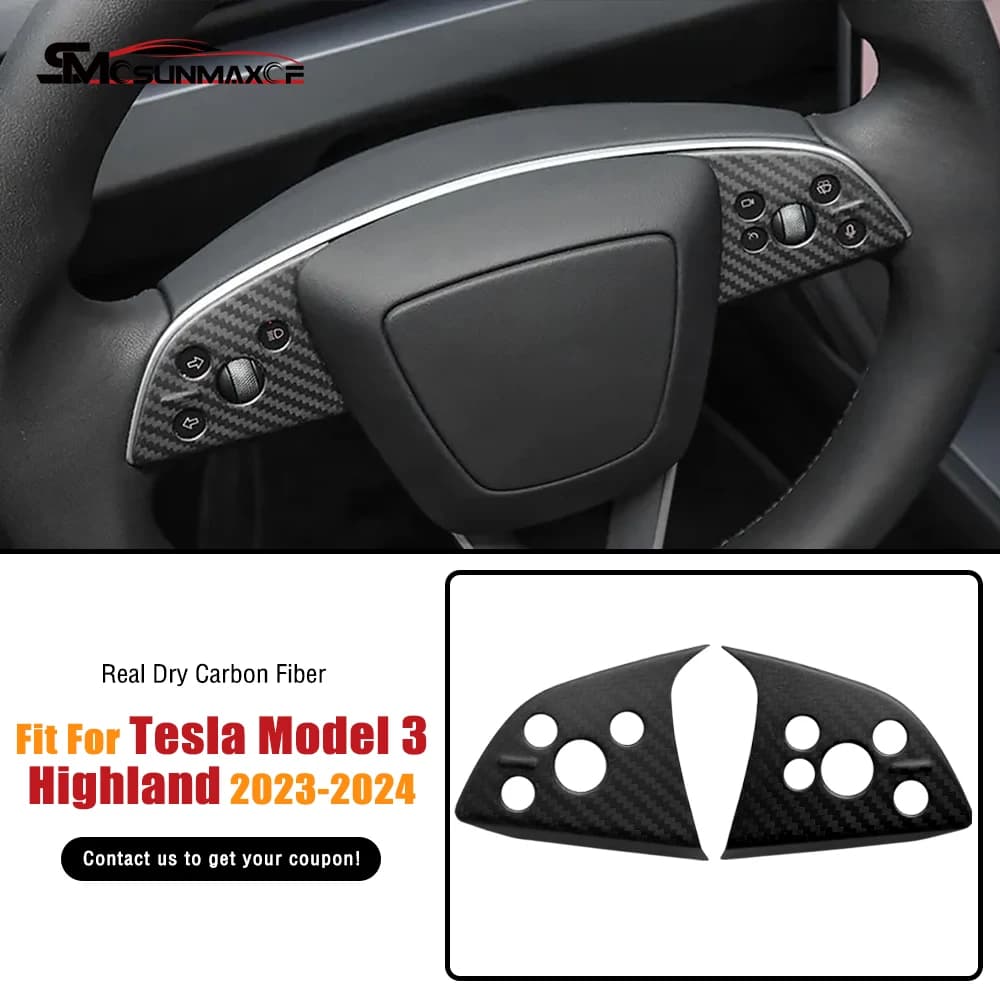 Accessori interni per auto con rivestimento del volante in vera fibra di carbonio forgiata per Tesla Model 3 Highland 2024