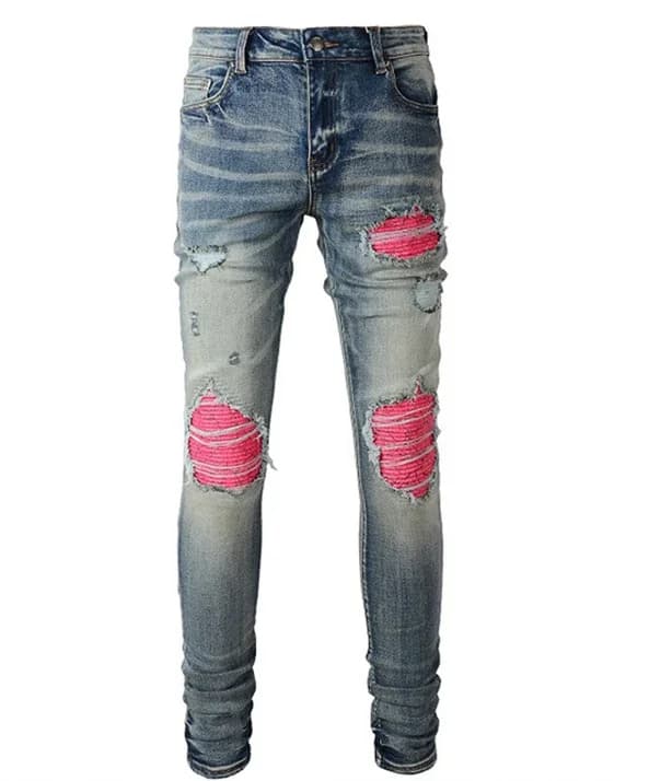 Jeans con foro Pantaloni patchwork alla caviglia da uomo Pantaloni a matita in denim lavato a vita media Jeans da strada autunnali vintage invecchiati a vita media