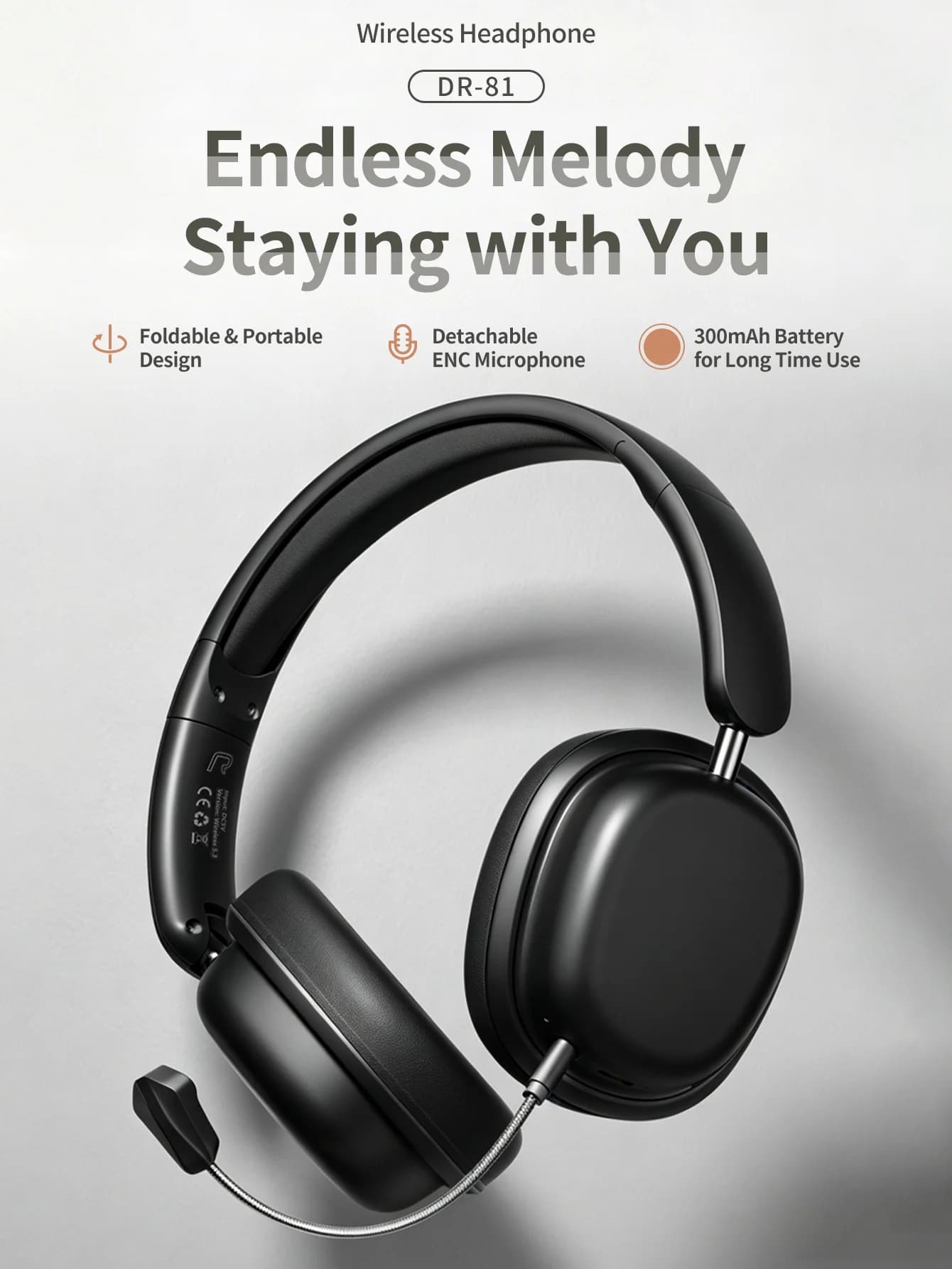 Foldable Over Ear Bluetooth Headphones 5.3 ENC Noise Canceling Gaming Headset Detachable Mic, 20H Playback, Multi Device Connect