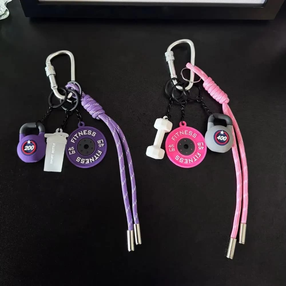 Mini Barbell Keychain Kettlebells Water Cups Simulation Manubri Keychain Creative bag Fitness series pendant