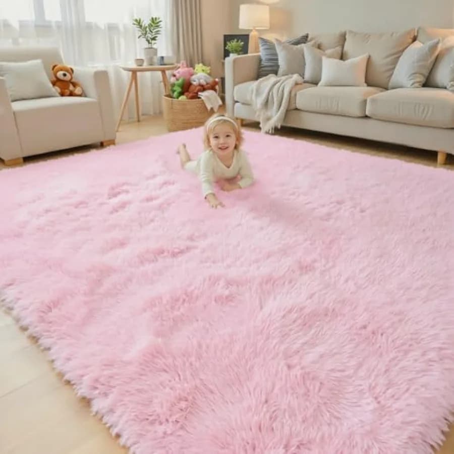 Tappeti per Soggiorno 8x10, Tappeto Shaggy Soffice Rosa, Morbido Tappeto Peloso per Camera da Letto e Stanze, Arredamento Estetico per la Casa