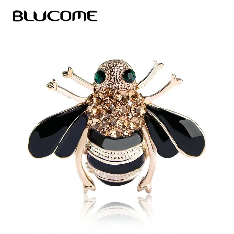 Blucome Brown Bees Brooch Black Enamel Corsage Hats Scarf Clips Accessories Green Eyes Brooches For Woman Party 2017 Hot Sale