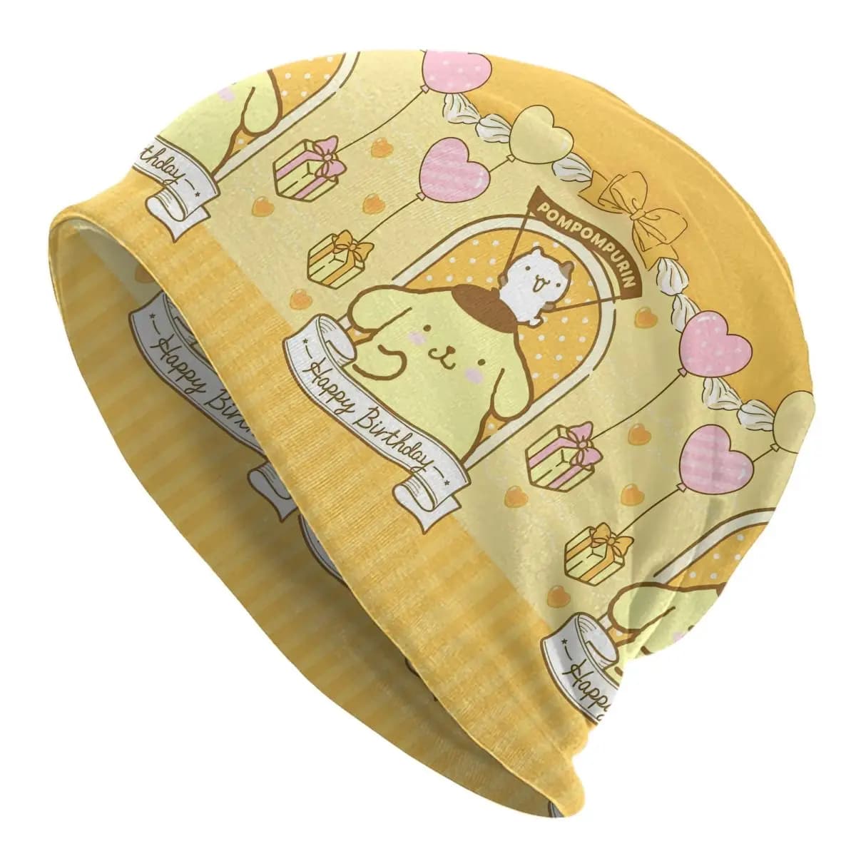 Happy Birthdany Pom Pom Purin Skullies Berretti Cappelli Casual Uomo Donna Berretto da strada Cappello caldo cofano termico elastico