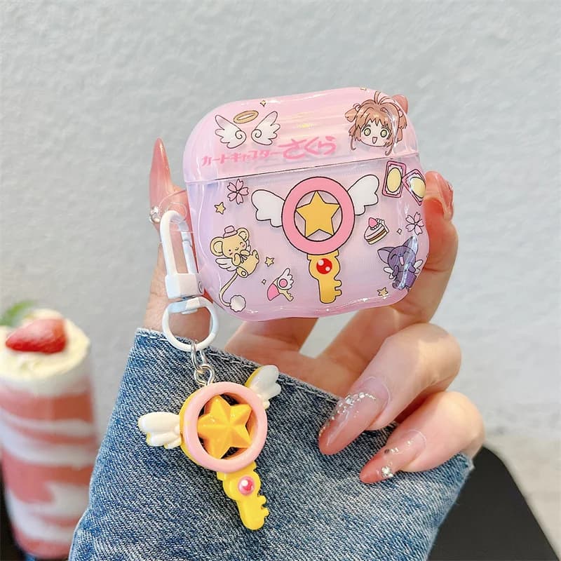 Cute Star Wings Custodia per cuffie per Airpods Pro 2 Cartoon Pink auricolare Scatola di ricarica per Airpods 4 3 2 1 Colore semitrasparente Funda