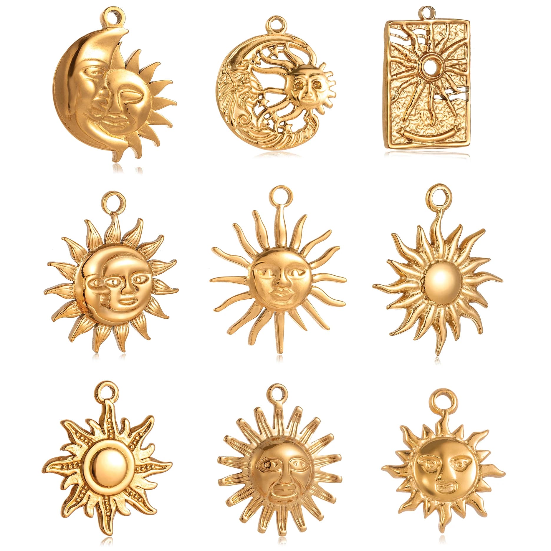 3pcs Stainless Steel Casting Sun Moon Charms Sunburst Pendant Used Women Making Earrings Necklace Bracelet Jewelry Accessories