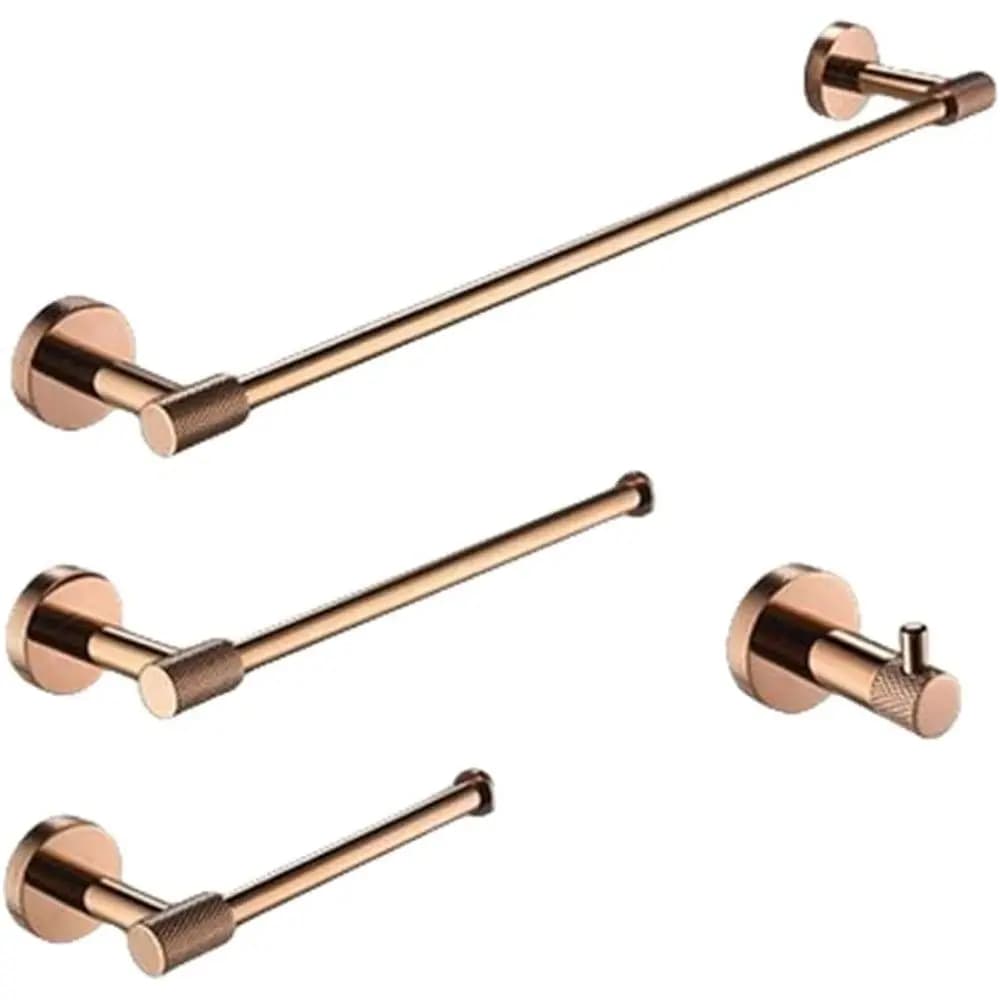 Set di Accessori da Bagno a Parete in Acciaio Inossidabile Oro Rosa: 4 Pezzi con Ganci per Asciugamani, Porta Carta Igienica e Anelli