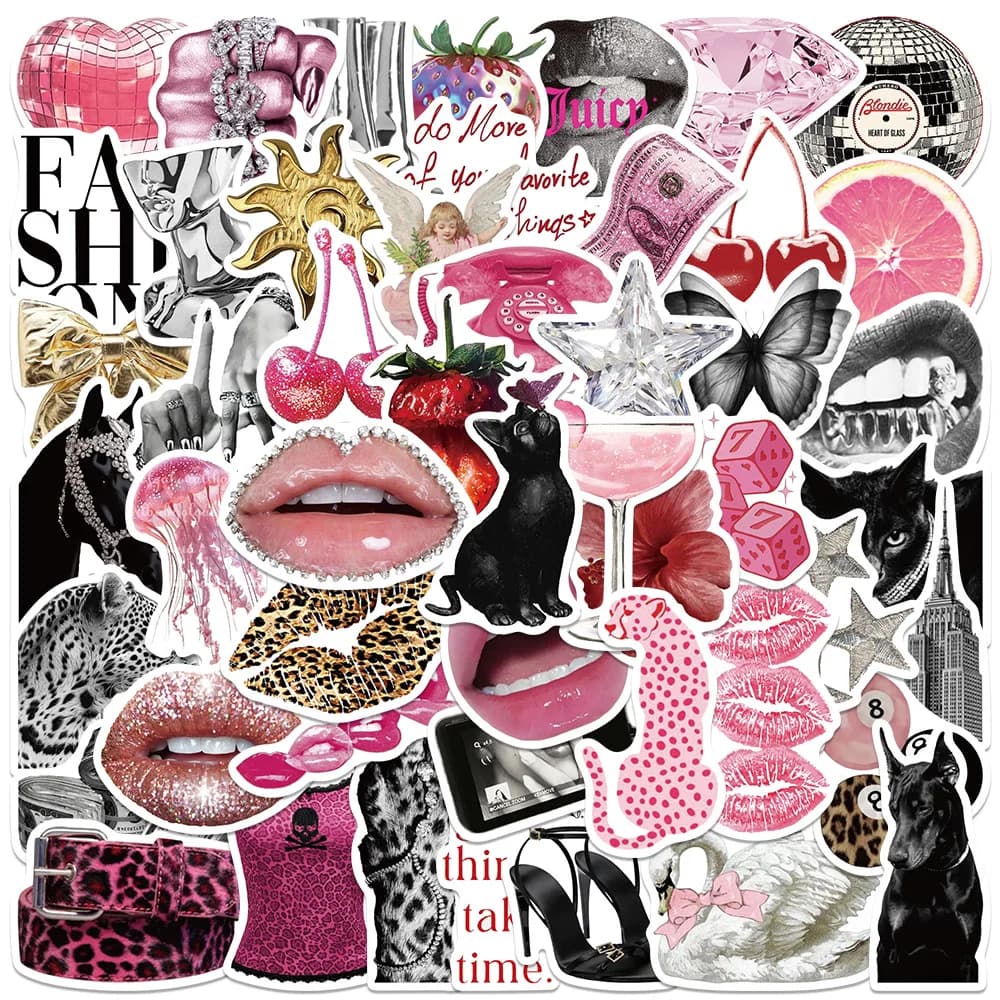 50 adesivi punk rosa popolari per decorazioni fai-da-te su valigie, laptop, chitarre, skateboard e telefoni cellulari