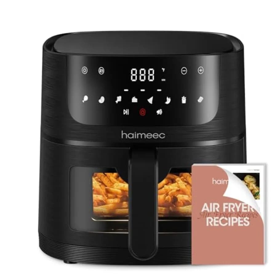 Friggitrice ad Aria 8-in-1 con Capacità di 6,3 Qt e Finestre Trasparenti, Max 400°F, 95% Meno Olio, 100+ Ricette, Promemoria Agitazione, Base Antiaderente