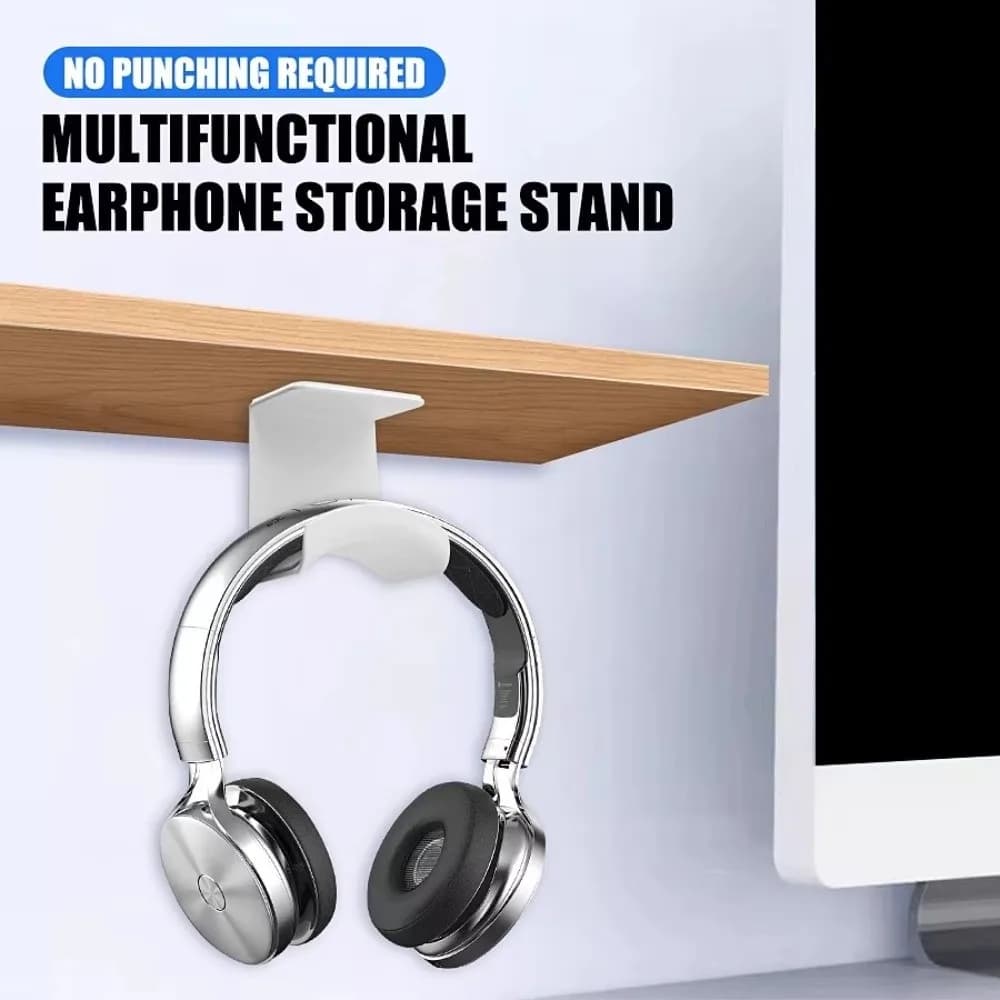 Multifunctional Universal Headphone Stand Foldable No Drill Wall Mount Headphone Hanger Adhesive Space Saving